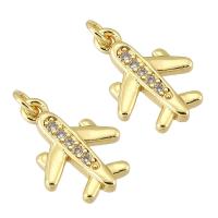 Colgante de Micro Pavé de Zirconía Cúbica, metal, Avión, chapado en color dorado, Joyería & Bricolaje & micro arcilla de zirconia cúbica, 11*15*2mm, agujero:aproximado 2mm, Vendido por UD