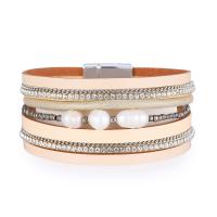 bracelet d'enveloppe, cuir PU, avec perle de plastique, multicouche & pour femme & avec strass, plus de couleurs à choisir, 29mm Environ 7.68 pouce, Vendu par PC