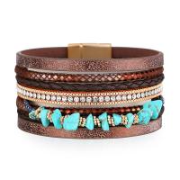 bracelet d'enveloppe, cuir PU, avec turquoise & alliage de zinc, multicouche & pour femme & avec strass, plus de couleurs à choisir, 32mm Environ 7.68 pouce, Vendu par PC