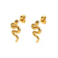 Boucles d'oreilles en acier titane, serpent, Placage ionique sous vide, 2 pièces & bijoux de mode & pour femme, doré, 18.6mm, Vendu par paire