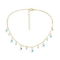 Collier Evil Eye bijoux, laiton, avec 2inch chaînes de rallonge, lune, Placage de couleur d'or, motif de mauvais œil & pour femme & émail & avec strass Environ 14.2 pouce, Vendu par PC