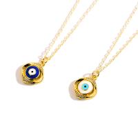 Collier Evil Eye bijoux, laiton, Mauvais œil, Placage de couleur d'or, chaîne ovale & pavé de micro zircon & pour femme & émail, plus de couleurs à choisir Environ 17.7 pouce, Vendu par PC