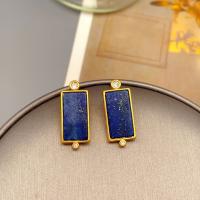 Edelstein Ohrstecker, Messing, mit Lapislazuli, 18K vergoldet, Modeschmuck & für Frau & mit Strass, 23x10mm, verkauft von Paar