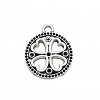 Zinc Alloy Clover Pendant, Flat Round, antique silver color plated, vintage & DIY & hollow Approx 