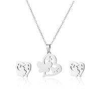 Fashion Stainless Steel Jewelry Sets, 304 Stainless Steel, Stud Earring & necklace, 2 pieces & fashion jewelry & for woman, silver color Approx 17.72 Inch 