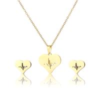 Fashion Stainless Steel Jewelry Sets, 304 Stainless Steel, Stud Earring & necklace, Heart, 2 pieces & fashion jewelry & for woman, golden Approx 17.72 Inch 