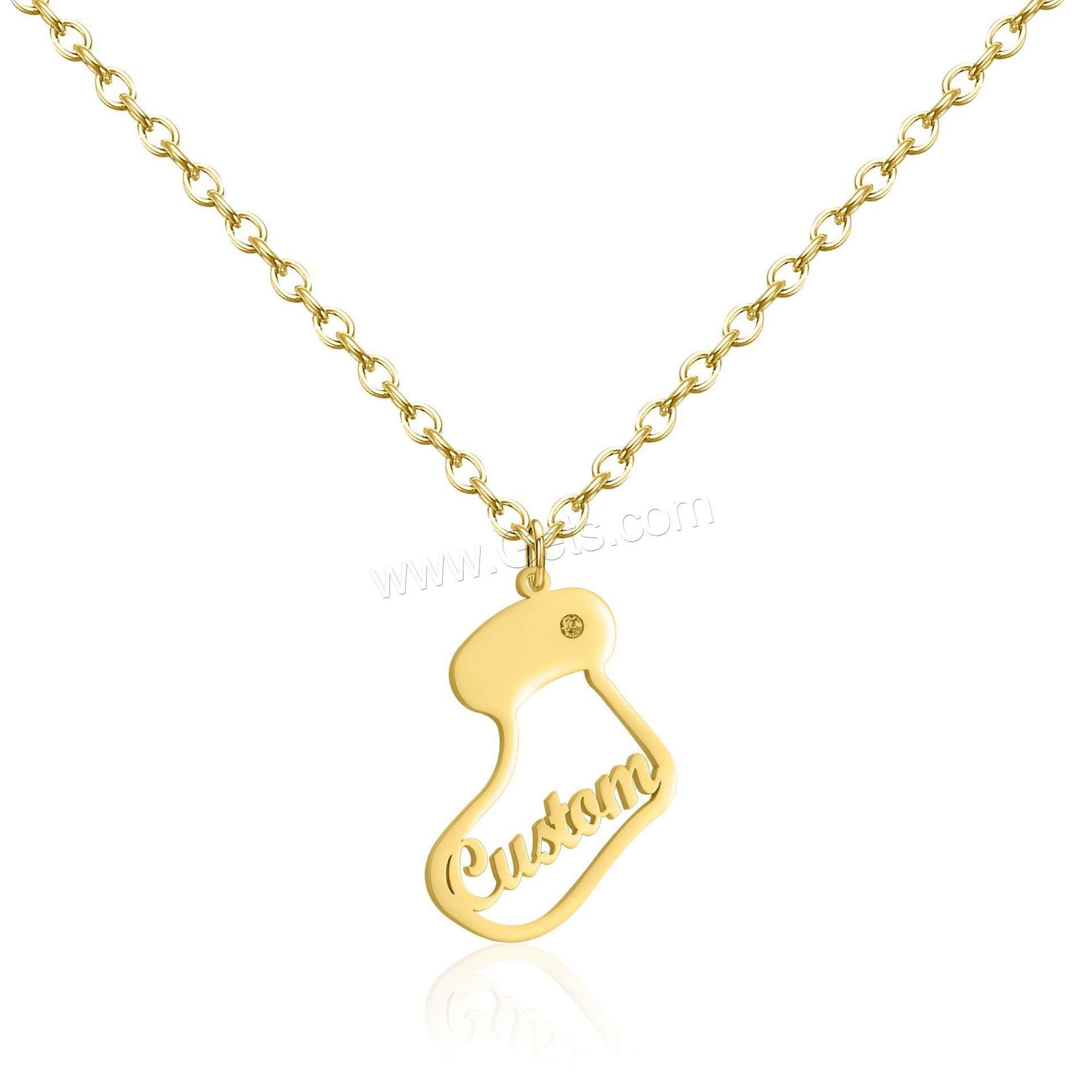 acero inoxidable 304 collar, con 1.97inch extender cadena, Calcetín de Navidad, 18K chapado en oro, Cada texto personalizado debe tener menos de 10 letras & Diseño de Navidad & Joyería & unisexo & con diamantes de imitación, más colores para la opción, longitud:aproximado 17.72 Inch, Vendido por UD