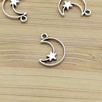 Zinc Alloy Jewelry Pendants, Moon and Star, antique silver color plated, vintage & DIY & hollow Approx 