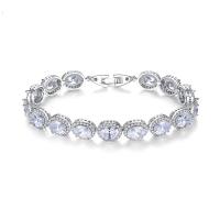 Cubic Zirconia Micro Pave Brass Bracelet, platinum color plated & micro pave cubic zirconia & for woman, platinum color 