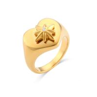 Edelstahl Fingerring, 304 Edelstahl, Herz, Vakuum-Ionen-Beschichtung, Modeschmuck, goldfarben, 14x15mm, Größe:6-8, verkauft von PC