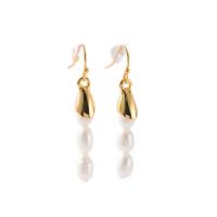 Freshwater Pearl Brass Earring, with Freshwater Pearl, 18K gold plated, fashion jewelry & for woman 