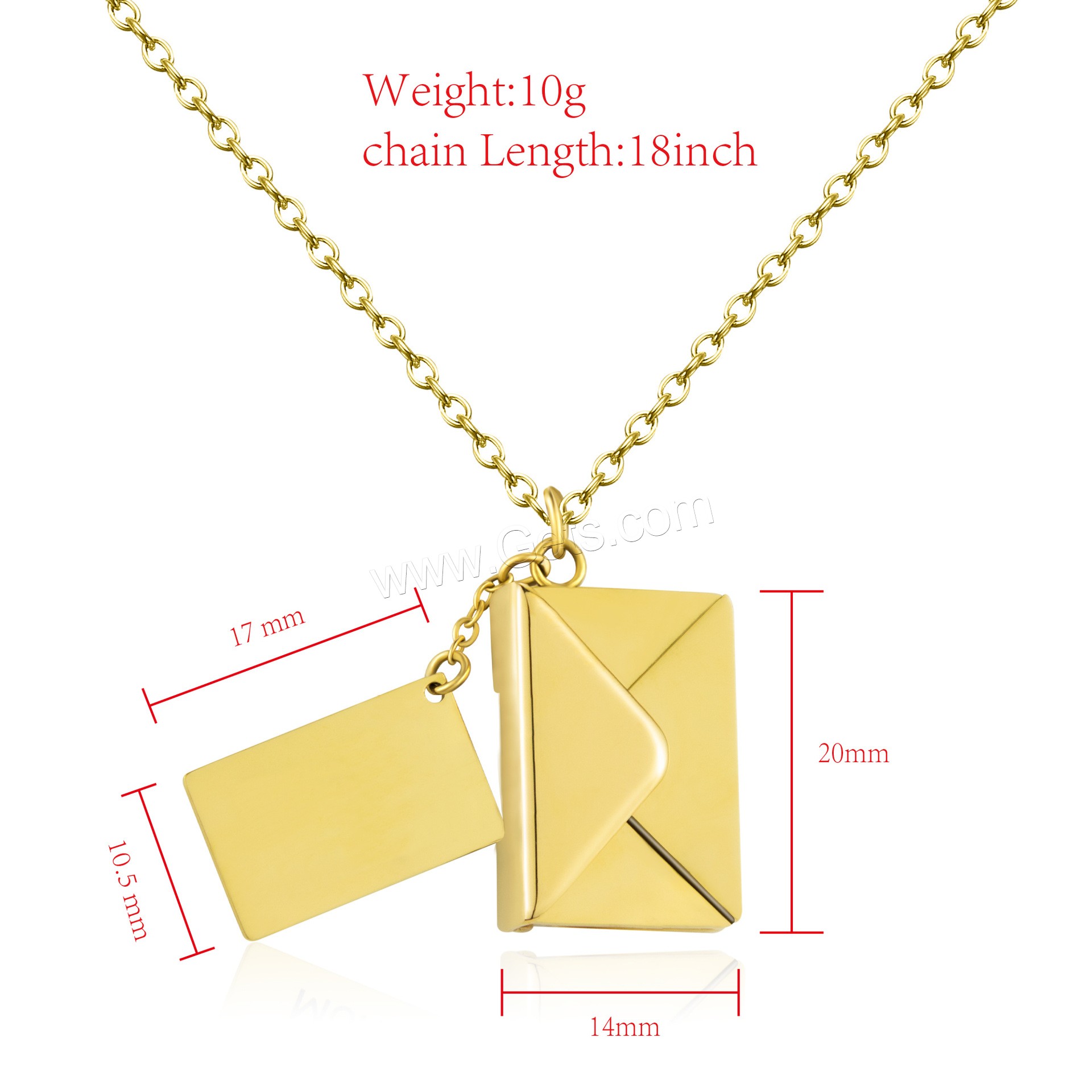 304 Edelstahl Halskette, mit Verlängerungskettchen von 1.97inch, Umschlag, 18K vergoldet, Jeder benutzerdefinierte Text muss weniger als zehn Buchstaben sein & Modeschmuck & unisex, keine, Länge:ca. 18 ZollInch, verkauft von PC