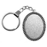 Zinc Alloy Pendant Cabochon Setting, Oval, antique silver color plated, vintage & DIY 