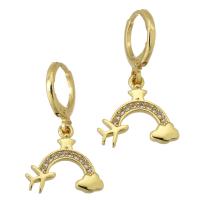 Cubic Zirconia Micro Pave Brass Earring, gold color plated, fashion jewelry & micro pave cubic zirconia & for woman, 28mm,16*16*2mm 