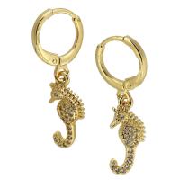 Cubic Zirconia Micro Pave Brass Earring, Seahorse, gold color plated, fashion jewelry & micro pave cubic zirconia & for woman, 30mm,8.5*17*2.5mm 