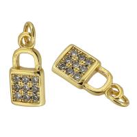 Colgante de Micro Pavé de Zirconía Cúbica, metal, Cierradura, chapado en color dorado, Joyería & micro arcilla de zirconia cúbica & para mujer, 6*12*2mm, agujero:aproximado 2mm, Vendido por UD