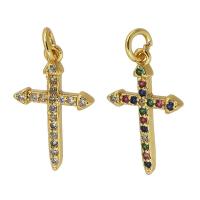 Colgante de Micro Pavé de Zirconía Cúbica, metal, Cruces, chapado en color dorado, Joyería & micro arcilla de zirconia cúbica & para mujer, más colores para la opción, 10*16*2mm, agujero:aproximado 2mm, Vendido por UD