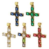 Colgante de Micro Pavé de Zirconía Cúbica, metal, Cruces, chapado en color dorado, Joyería & micro arcilla de zirconia cúbica & para mujer, más colores para la opción, 19*30*4mm, agujero:aproximado 3mm, Vendido por UD