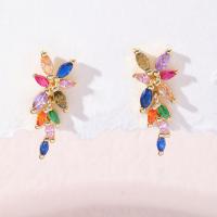 Rhinestone Brass Stud Earring, Vacuum Ion Plating, with rhinestone 