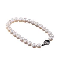 bracelet en laiton de perle d'eau douce cultivée, avec laiton, fait à la main, bijoux de mode & normes différentes pour le choix & pour femme, blanc Environ 7.5 pouce, Vendu par PC