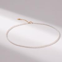 Collier de chaîne en laiton de perles d'eau douce, perle d'eau douce cultivée, avec laiton, fait à la main, bijoux de mode & pour femme, blanc, 3-4mm Environ 40 cm, Vendu par PC