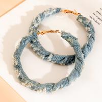 Zinc Alloy Hoop Earring, Denim, with Zinc Alloy, handmade, fashion jewelry & for woman, 10cm,6cm 