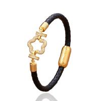 PU Leather Cord Bracelets, with Brass & 304 Stainless Steel, gold color plated & micro pave cubic zirconia & for woman cm 