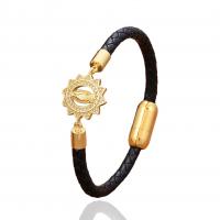 PU Leather Cord Bracelets, with Brass & 304 Stainless Steel, gold color plated & micro pave cubic zirconia & for man cm 