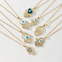 Collier Evil Eye bijoux, laiton, avec 5cm chaînes de rallonge, Placage de couleur d'or, styles différents pour le choix & pavé de micro zircon & pour femme & émail & creux, plus de couleurs à choisir Environ 40 cm, Vendu par PC