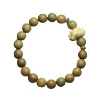 Wrist Mala, Green Sandalwood, with Boxwood, Lotus, folk style & Unisex, 8mm Approx 8.5 Inch 