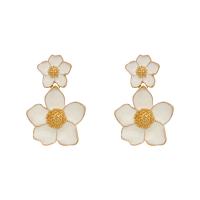 boucle d'oreille de goutte en Zinc Alloy et Émail  , alliage de zinc, fleur, Placage de couleur d'or, bijoux de mode & pour femme & émail, blanc Vendu par paire