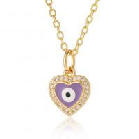 Collier Evil Eye bijoux, laiton, coeur, Plaqué d'or, bijoux de mode & pavé de micro zircon & pour femme, plus de couleurs à choisir Environ 17.7 pouce, Vendu par PC