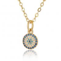 Collier Evil Eye bijoux, laiton, Plaqué d'or, bijoux de mode & styles différents pour le choix & pavé de micro zircon & pour femme, doré Environ 17.7 pouce, Vendu par PC