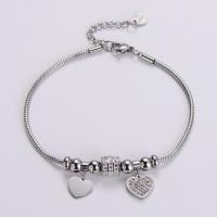 Edelstahl Charm Armband, 316 L Edelstahl, mit Verlängerungskettchen von 1.18inch, Herz, Modeschmuck & für Frau & mit Strass, keine, 2mm, Länge:ca. 6.89 ZollInch, verkauft von Strang