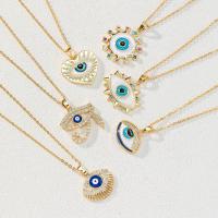 Collier Evil Eye bijoux, laiton, avec 5cm chaînes de rallonge, Placage de couleur d'or, Réglable & styles différents pour le choix & pavé de micro zircon & pour femme & émail, plus de couleurs à choisir Environ 40 cm, Vendu par PC