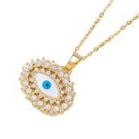 Collier Evil Eye bijoux, laiton, avec 5cm chaînes de rallonge, Placage de couleur d'or, pavé de micro zircon & pour femme & émail, plus de couleurs à choisir Environ 40 cm, Vendu par PC