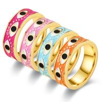 Evil Eye Jewelry Finger Ring, 304 Stainless Steel, Vacuum Ion Plating, Unisex & enamel 