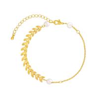 Moda pulseras de la aleación de Zinc, con Perlas plásticas, con 1.97inch extender cadena, chapado en color dorado, Joyería & para mujer, longitud:aproximado 8.27 Inch, Vendido por UD