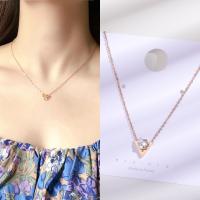 Collier de bijoux de titane, Acier titane, avec 5cm chaînes de rallonge, Lettre V, bijoux de mode & pour femme & avec strass, couleur or rose Environ 38 cm, Vendu par PC