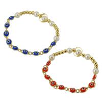 Pulseras de latón, metal, con Perlas plásticas, chapado en color dorado, Joyería & para mujer & esmalte, más colores para la opción, 9*10*6.5mm,10*6*3mm, longitud:aproximado 6 Inch, Vendido por UD