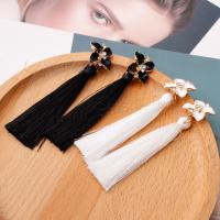 Fashion Tassel Earring, Zinc Alloy, with Nylon, stoving varnish, fashion jewelry & for woman & with rhinestone 