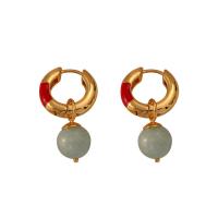 Gemstone Drop Earring, Brass, with Natural Stone, fashion jewelry & for woman & enamel 