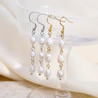 Freshwater Pearl Drop Earring, 304 Stainless Steel, with Freshwater Pearl, 18K gold plated, fashion jewelry & for woman 