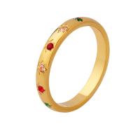 Anillo de dedo de acero Titanium de, Partículas de acero, Donut, Recubrimiento iónico al vacío, diverso tamaño para la opción & micro arcilla de zirconia cúbica & para mujer, dorado, 3mm, Vendido por UD