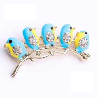 Enamel Brooch, Zinc Alloy, Bird, Vacuum Ion Plating, with rhinestone 