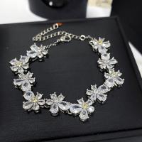 Cubic Zirconia Micro Pave Brass Bracelet, Flower, platinum plated, micro pave cubic zirconia & for woman Approx 6.3 Inch 