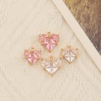 Cubic Zirconia Brass Pendants, Heart, gold color plated, DIY & micro pave cubic zirconia 