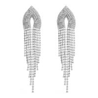 Fashion Fringe Earrings, Zinklegierung, plattiert, für Frau & mit Strass, keine, 25x105mm, verkauft von Paar