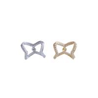 Brass Earring Stud Component, Bowknot, plated, micro pave cubic zirconia 