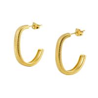 Boucles d'oreilles en acier titane, Lettre C, Plaqué or 18K, bijoux de mode & pour femme, 26mm, Vendu par paire